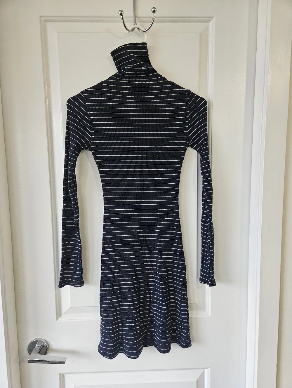 Reformation Navy and White Striped Long-Sleeve Turtleneck Dress Size Extra Small - Picture 8 of 8